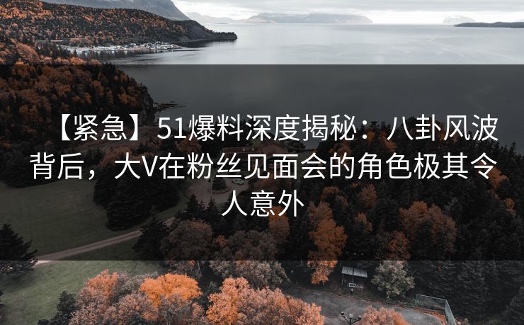 【紧急】51爆料深度揭秘：八卦风波背后，大V在粉丝见面会的角色极其令人意外