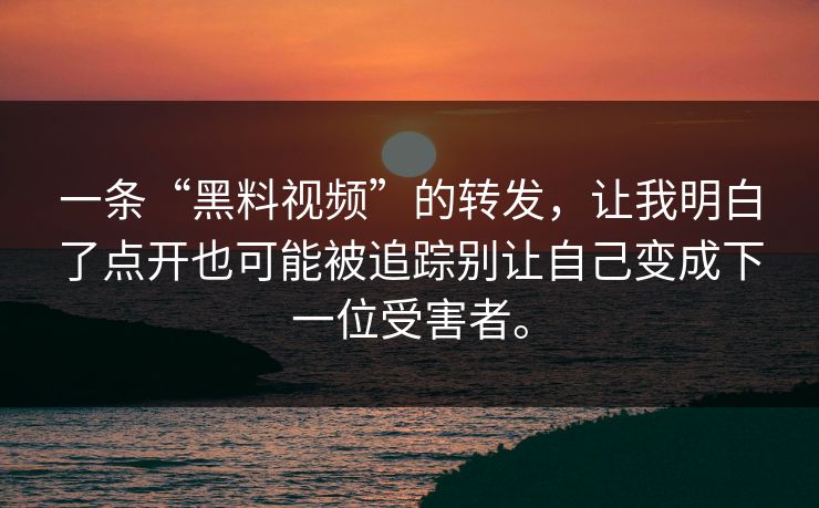一条“黑料视频”的转发，让我明白了点开也可能被追踪别让自己变成下一位受害者。